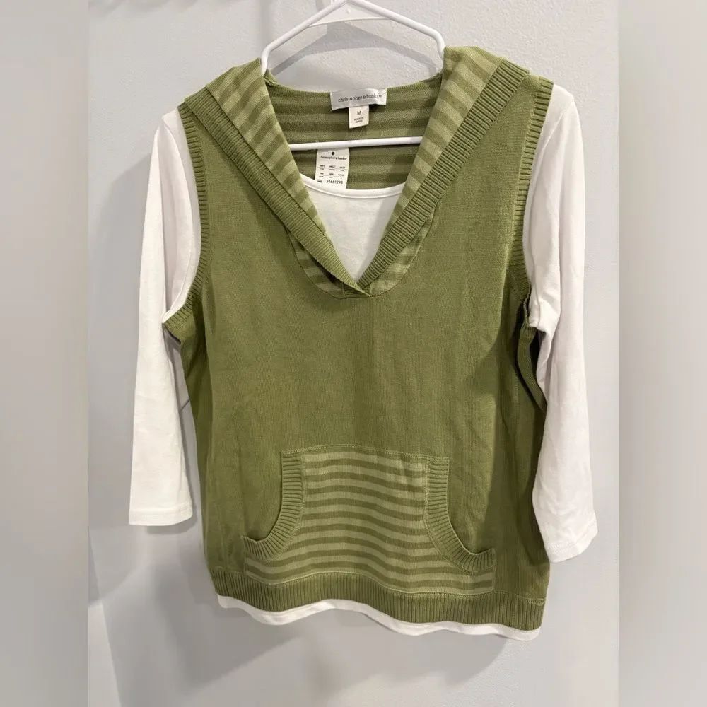 Christopher & Banks Olive and White Hooded Vest